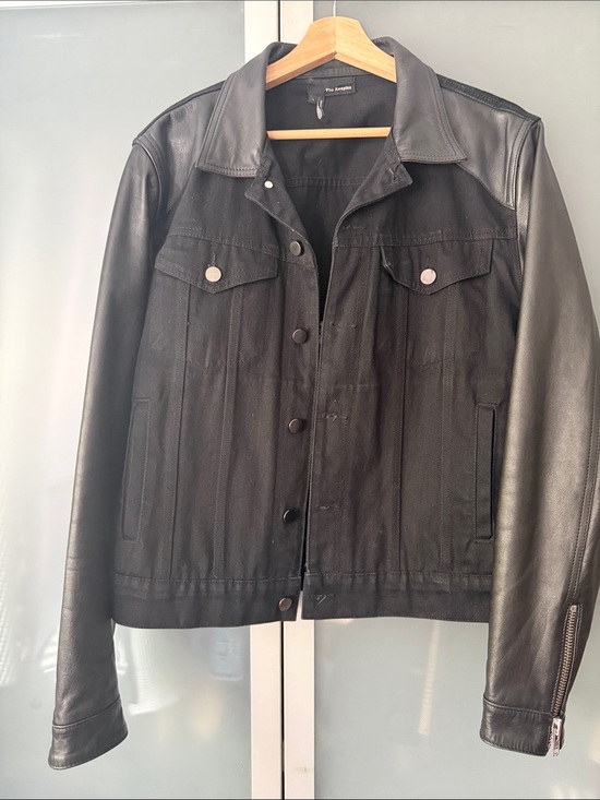 The Kooples Jackets & Blazers - The Kooples Black Mixed-Media Jean Jacket